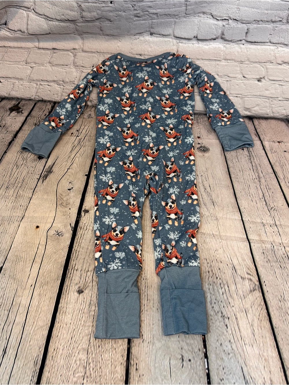 Little One Shop Winter Dog Pattern Bamboo Zippie Romper - Picture 3 of 4